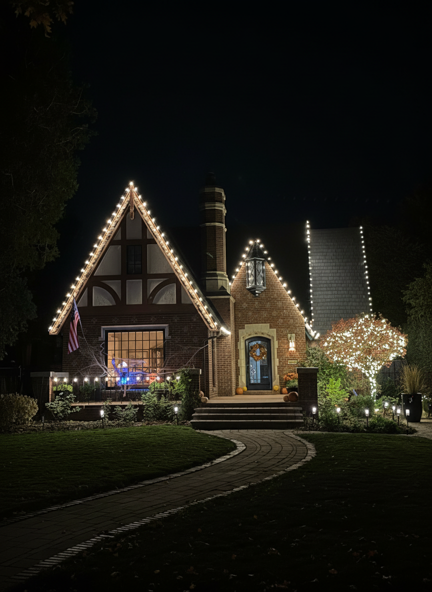 Beautiful Christmas light installation on home in Castle Rock, CO